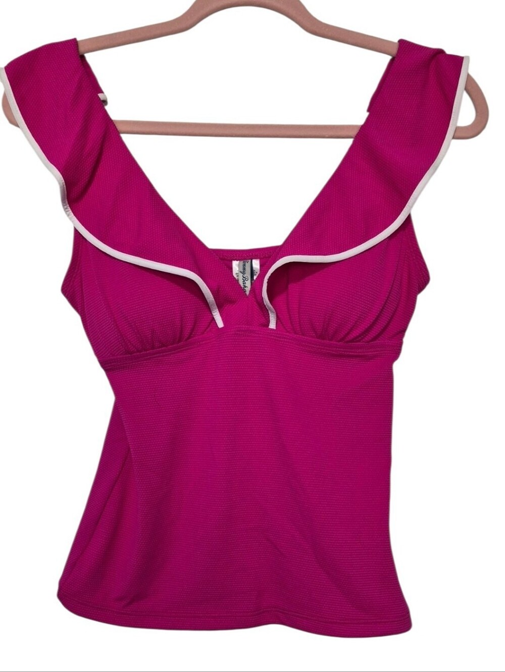 Tommy Bahama Women's Small Pink Ruffle Tankini Swim Top Tummy Control NWT
